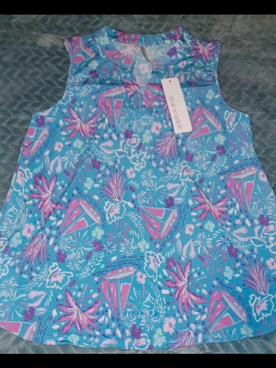 Dear Scarlett Tops - Dear Scarlett Blue Pink Pattern Sleeveless Top